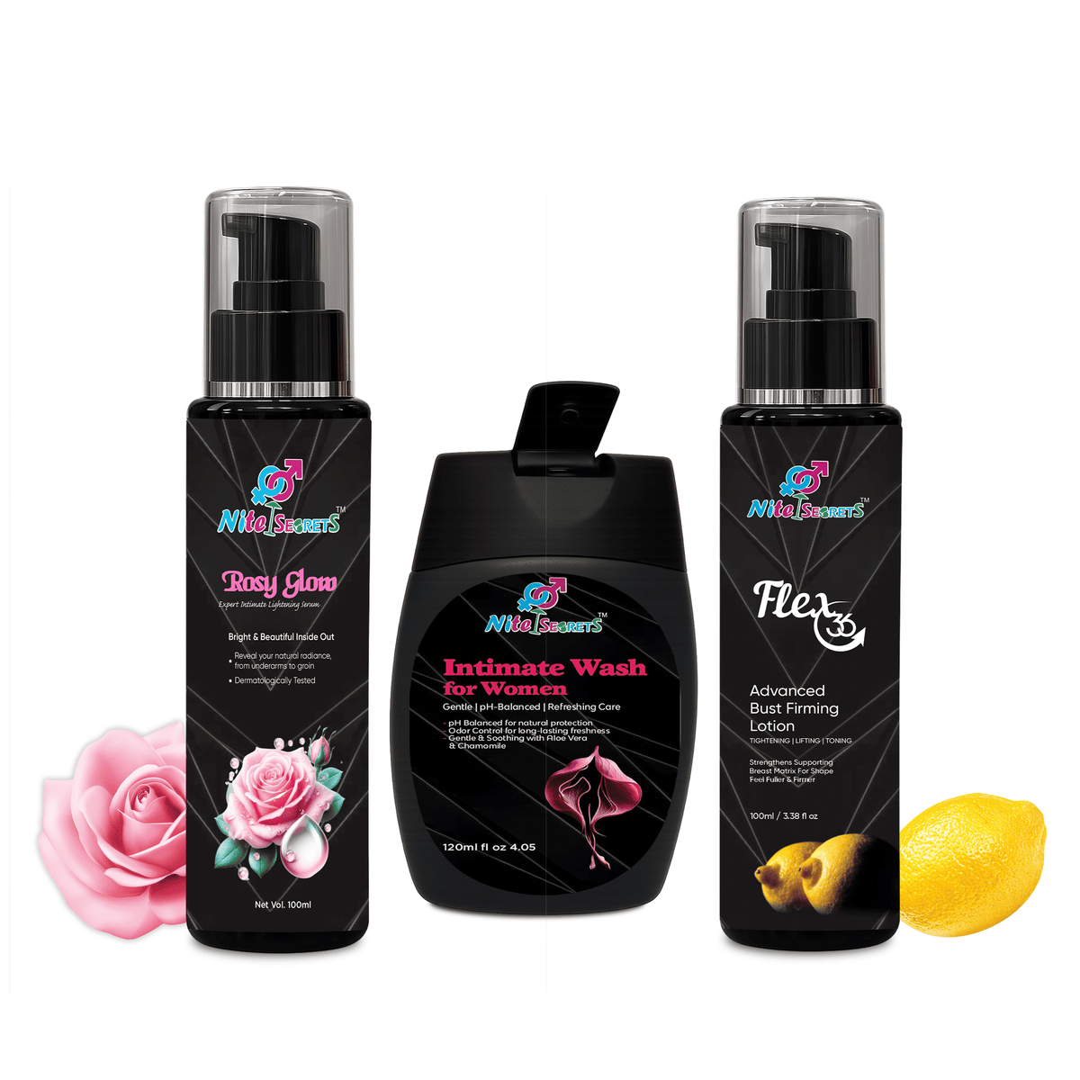 Trio: Flex 36 Bust Firming Lotion + Rosy Glow Serum + Intimate Wash for Women – image 2