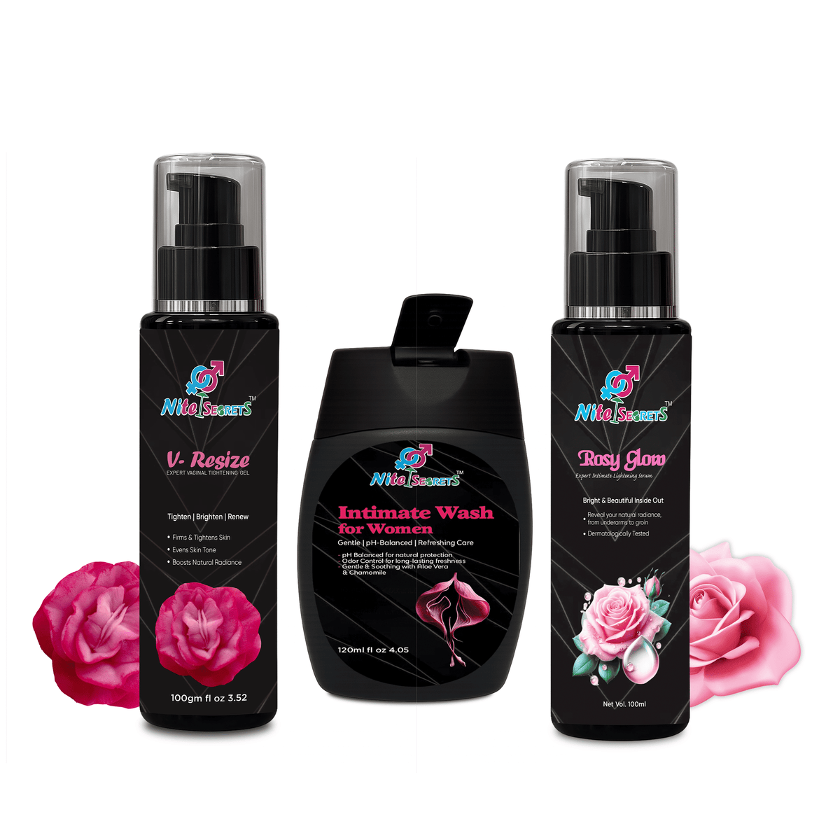 Trio: Intimate Wash + Rosy Glow Serum + V-Resize Tightening Gel for Women – image 2