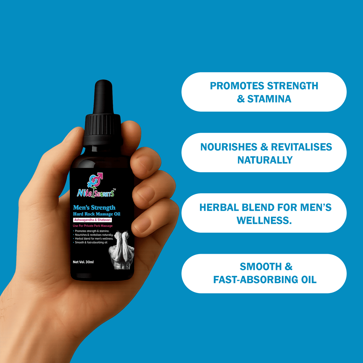 NiteSecrets Men’s Strength Hard Rock Herbal Massage Oil for Men – image 5