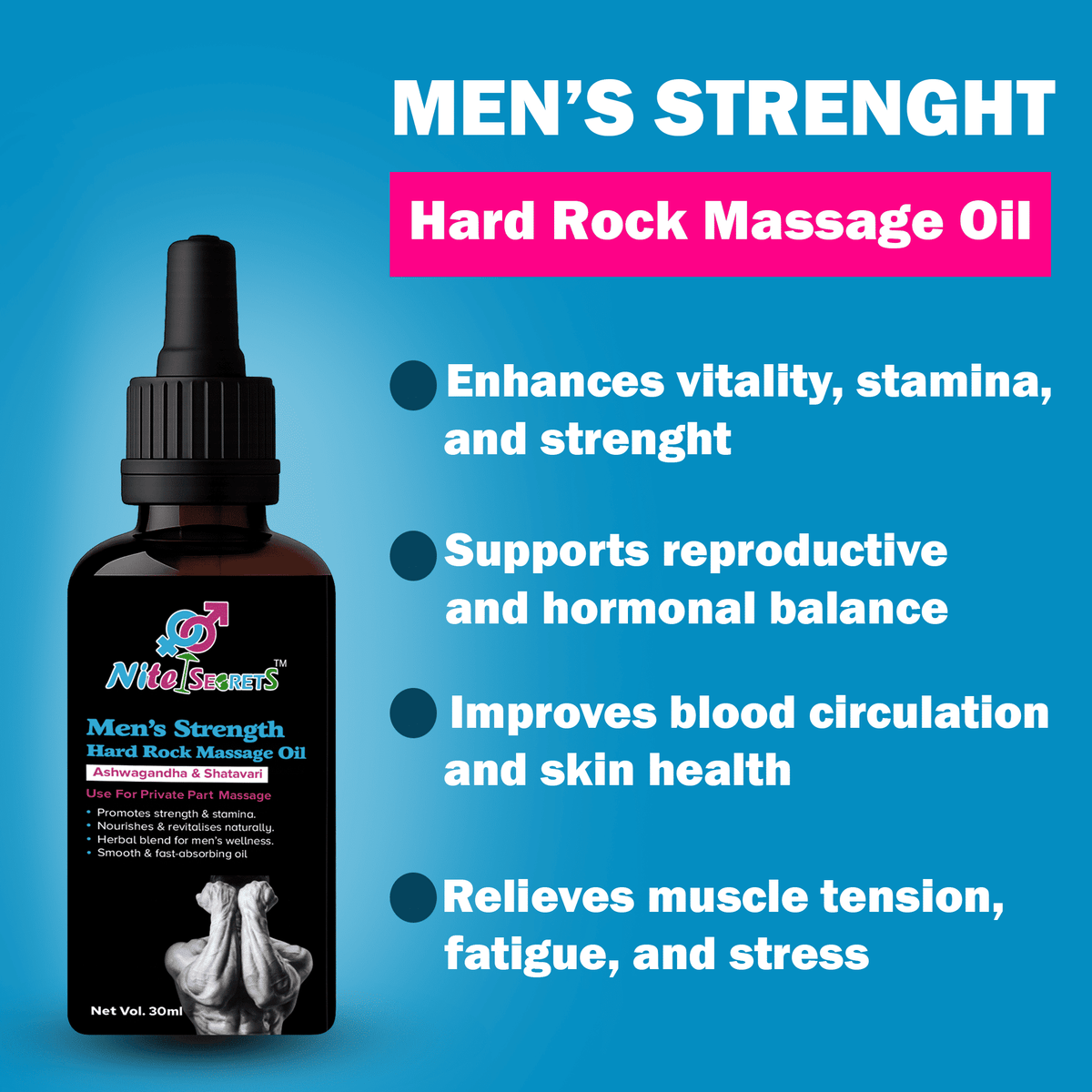 NiteSecrets Men’s Strength Hard Rock Herbal Massage Oil for Men – image 4