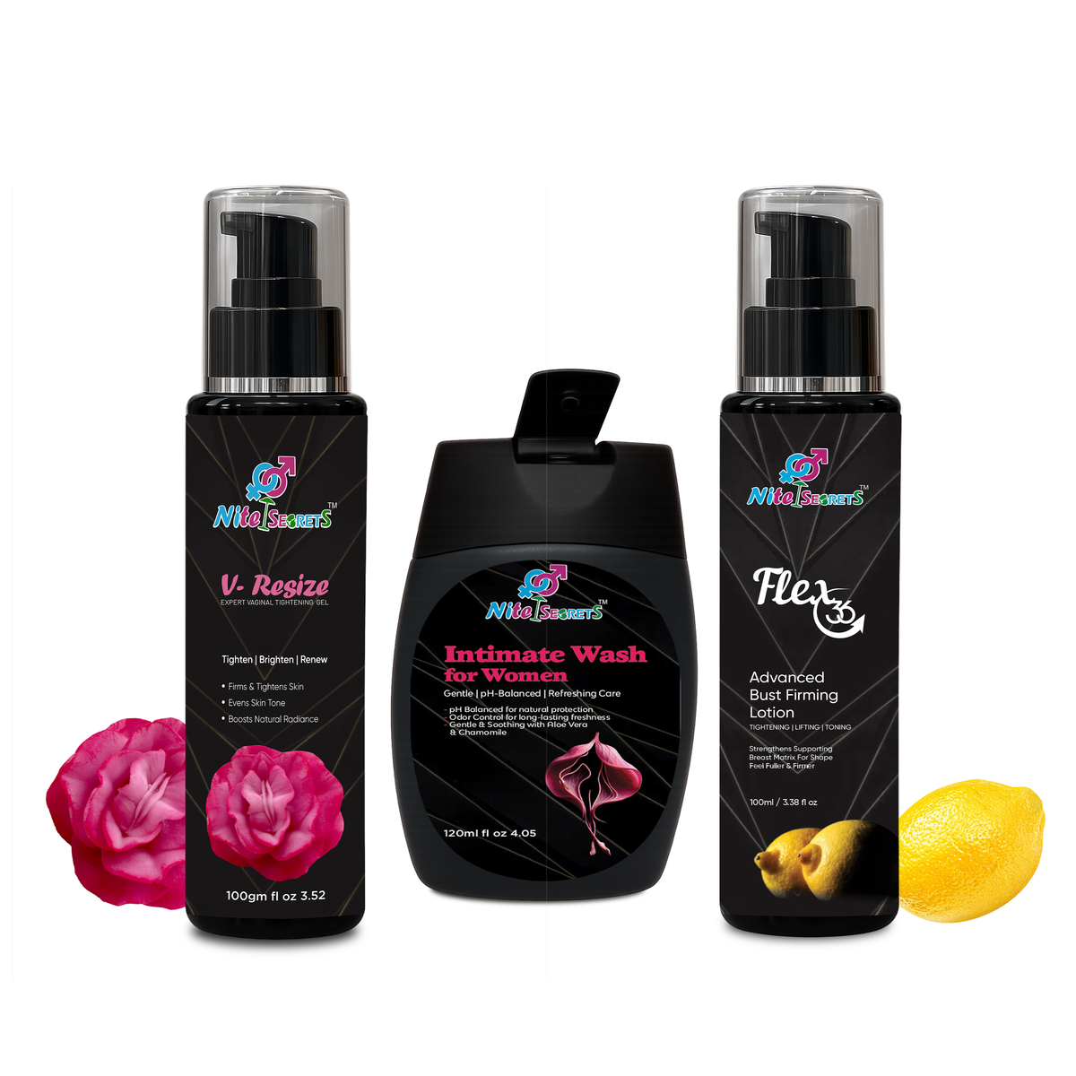 Trio: Intimate Wash + Flex 36 Bust Firming Lotion + V-Resize Tightening Gel for Women