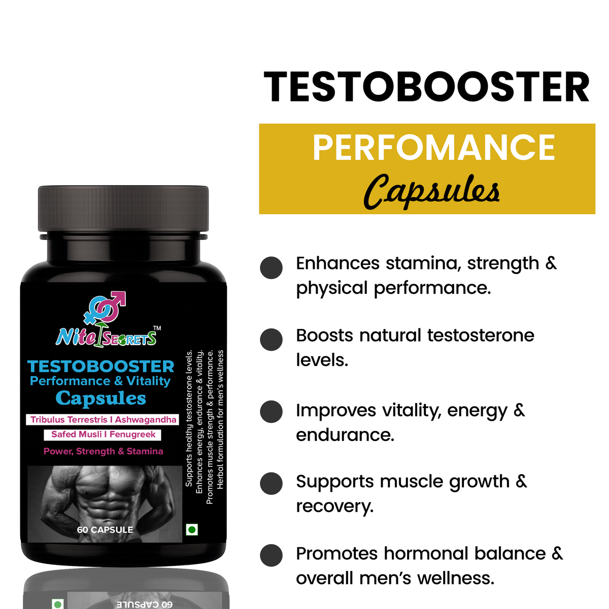NiteSecrets Testobooster Performance & Vitality Capsules for Men