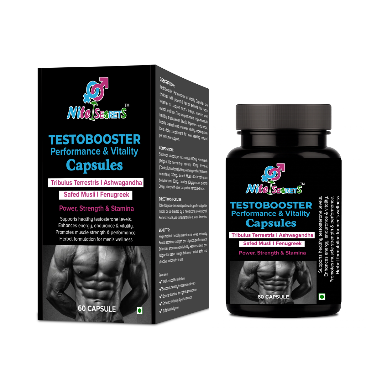 NiteSecrets Testobooster Performance & Vitality Capsules for Men
